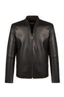 Mane Male Black Mandarin Collar Leather Jacket | Derimod