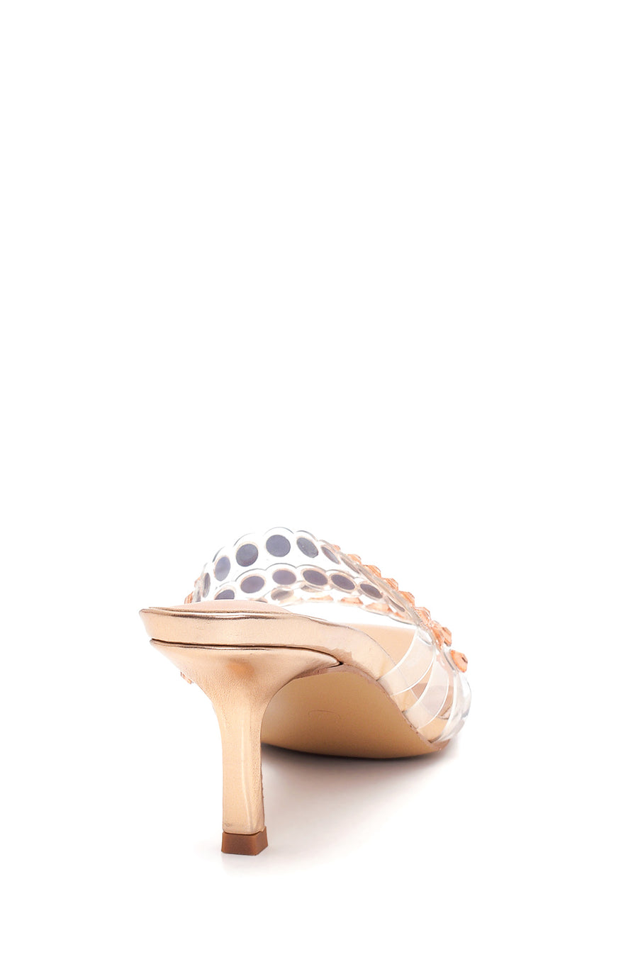Women's Pink Gold Transparent Stone Heeled Slippers
