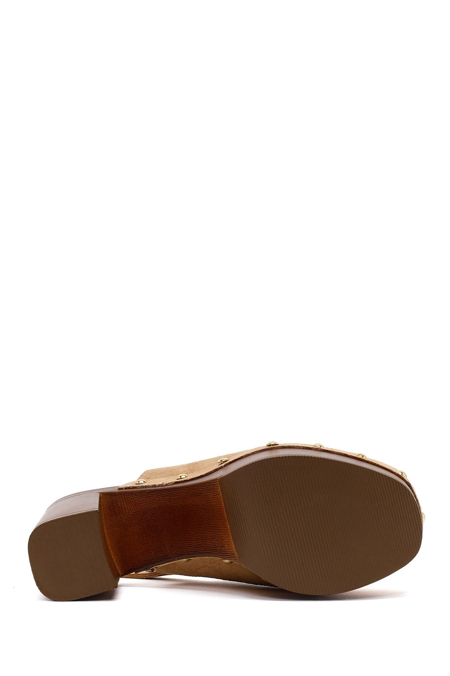 Woman Beige Ankle-Buckle Platform High Chunky High-Heel Suede Sandal
