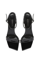 Women's Black Ankle Buckle Low Thin Heel Patent Leather Sandals | Derimod