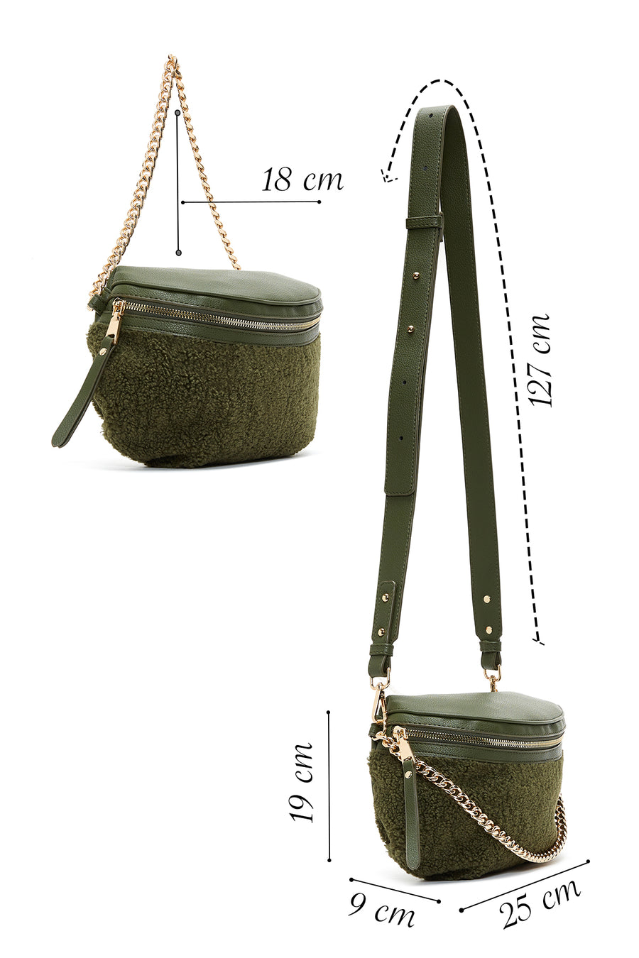 Women's Green Plush Waist Bag