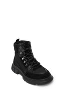 Woman Black Lace-up Thick-soled Suede Leather Combat Boots | Derimod