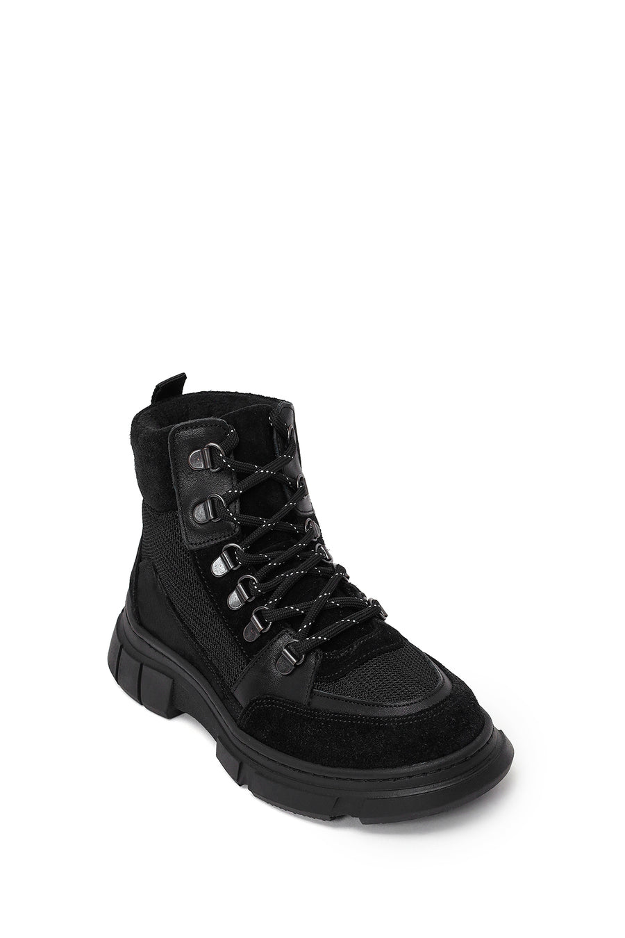 Woman Black Lace-up Thick-soled Suede Leather Combat Boots