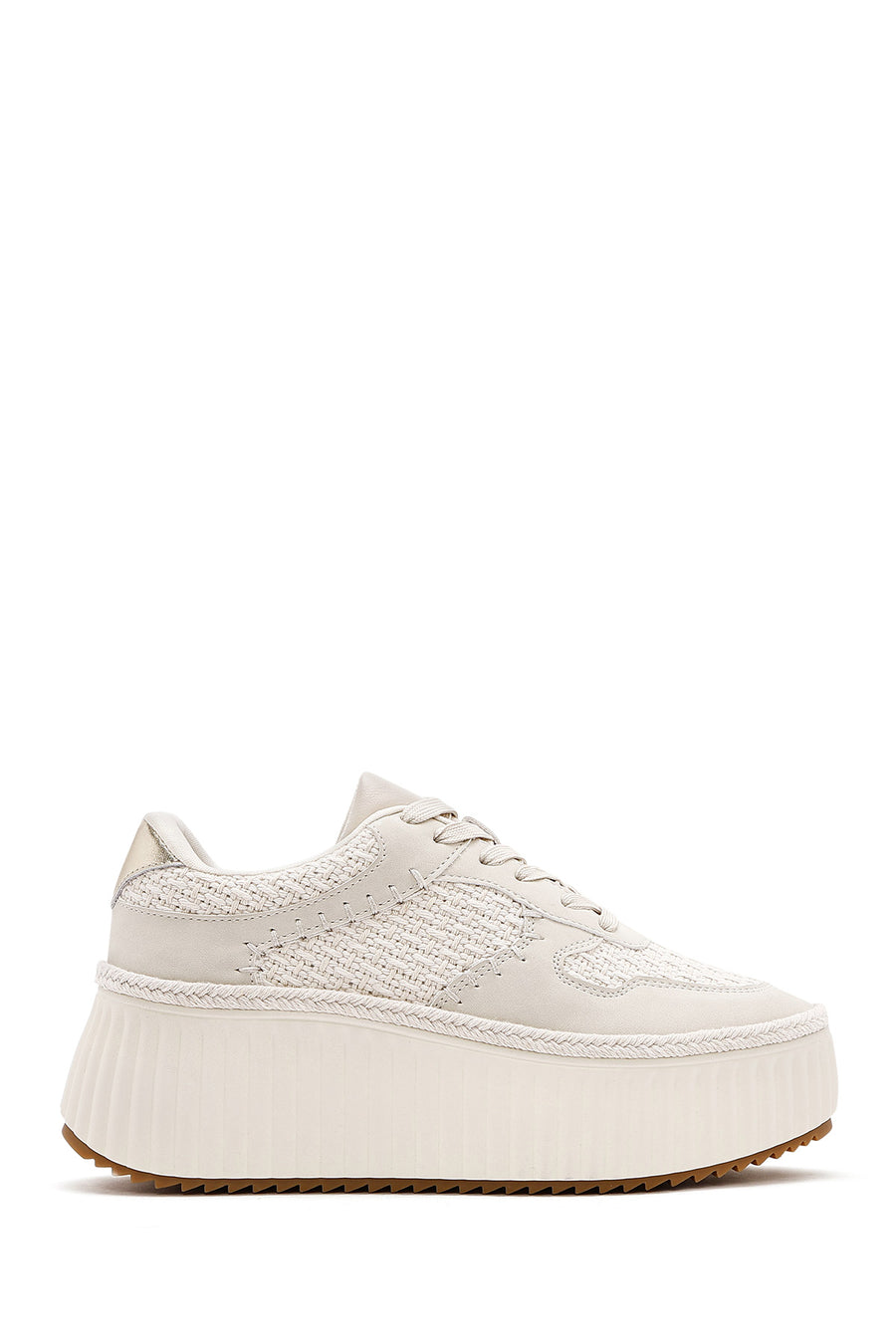 Women's Beige Lace-Up Thick-Sole Knitted Sneakers 26PFD430414 | Derimod