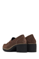Women's Mink Thick Heeled Suede Leather Masculine Loafer | Derimod