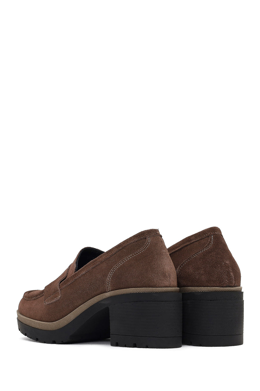 Women's Mink Thick Heeled Suede Leather Masculine Loafer