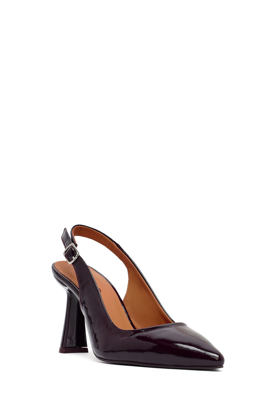 Woman Burgundy Open-Back Chunky-Heel Leather Shoes