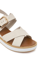 Women's Cream Ankle Buckle Thick Soled Leather Sandals | Derimod