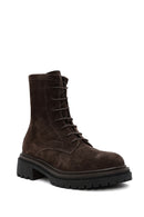 Woman Brown Zip Closure Thick-Soled Suede Combat Boots | Derimod