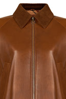 Devon Woman Camel A-From Leather Jacket | Derimod