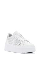 Women's White Thick Sole Lace Up Leather Sneaker | Derimod