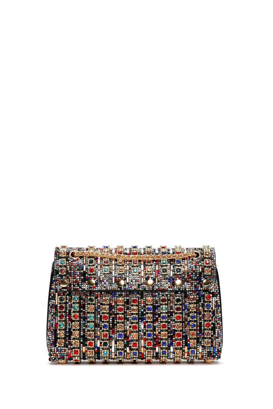 Women's Multicolored Long Chain Strap Stone-Embellished Evening Shoulder Bag