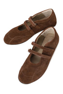 Woman Brown Double-Strap Suede Leather Ballet Flat | Derimod