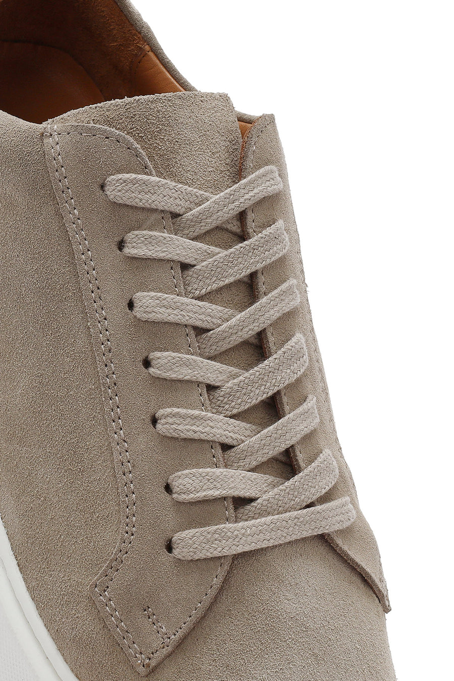 Men's Beige Thick Soled Laced Suede Leather Sneaker
