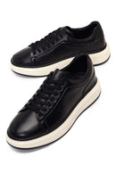 Male Black Lace-Up Thick-Soled Leather Sneaker | Derimod