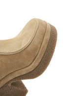 Women's Beige Thick Heeled Suede Leather Chelsea Boots | Derimod