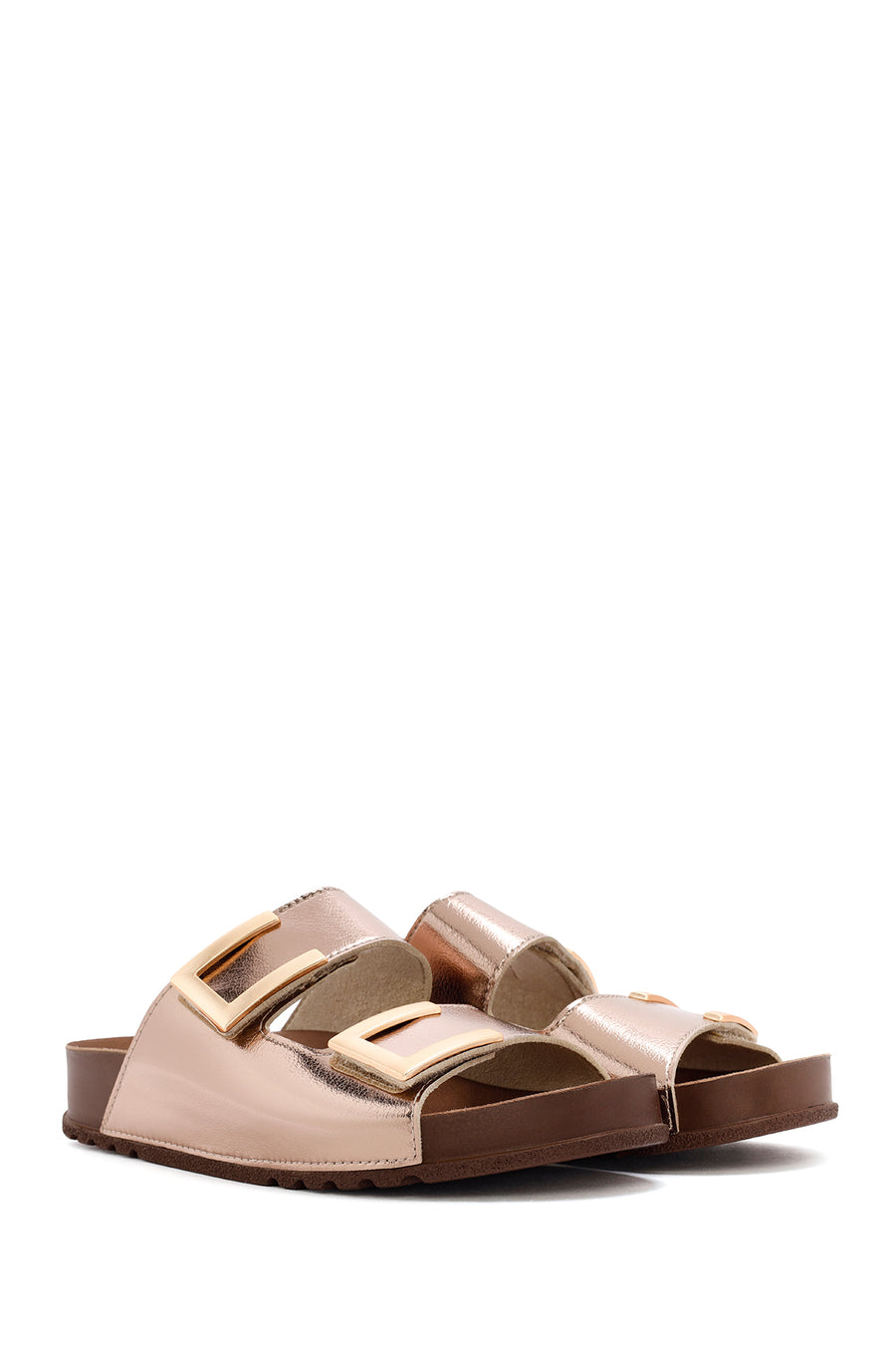 Women's Bronze Double Buckle Comfort Slippers