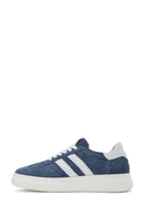 Women's Blue Lace-Up Chunky Sole Suede Leather Sneakers | Derimod