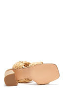 Women's Beige Straw Braided Thick Heeled Slippers | Derimod