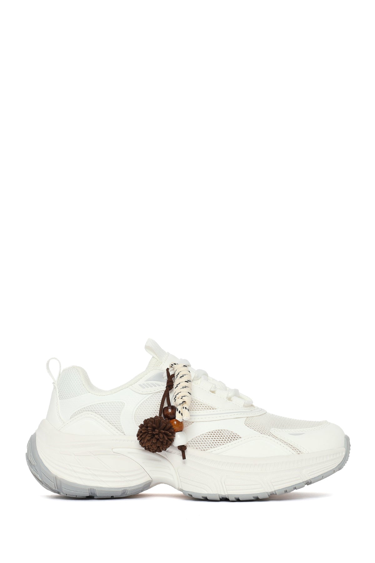 Kadın Beyaz Bağcıklı Kalın Tabanlı Charmlı Sneaker 26PFE495814 | Derimod