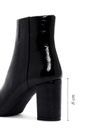 Derimod Gritti Women's Black Zippered Thick Heeled Patent Leather Boots | Derimod