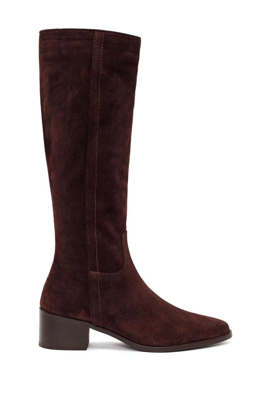 Woman Brown Thick Short-Heeled Zip Closure Suede Leather Boots WF170016DS | Derimod