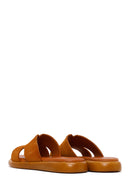 Woman Tan Suede Leather Slippers | Derimod