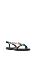 Women's Black Ankle Buckle Stoned Sandals | Derimod