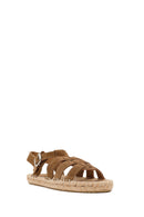 Women's Mink Suede Leather Espadrille Sandals with Ankle Buckle | Derimod