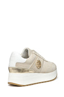Geox Women Beige Low-Top Lace-Up Thick Sole Suede Leather Sneaker | Derimod