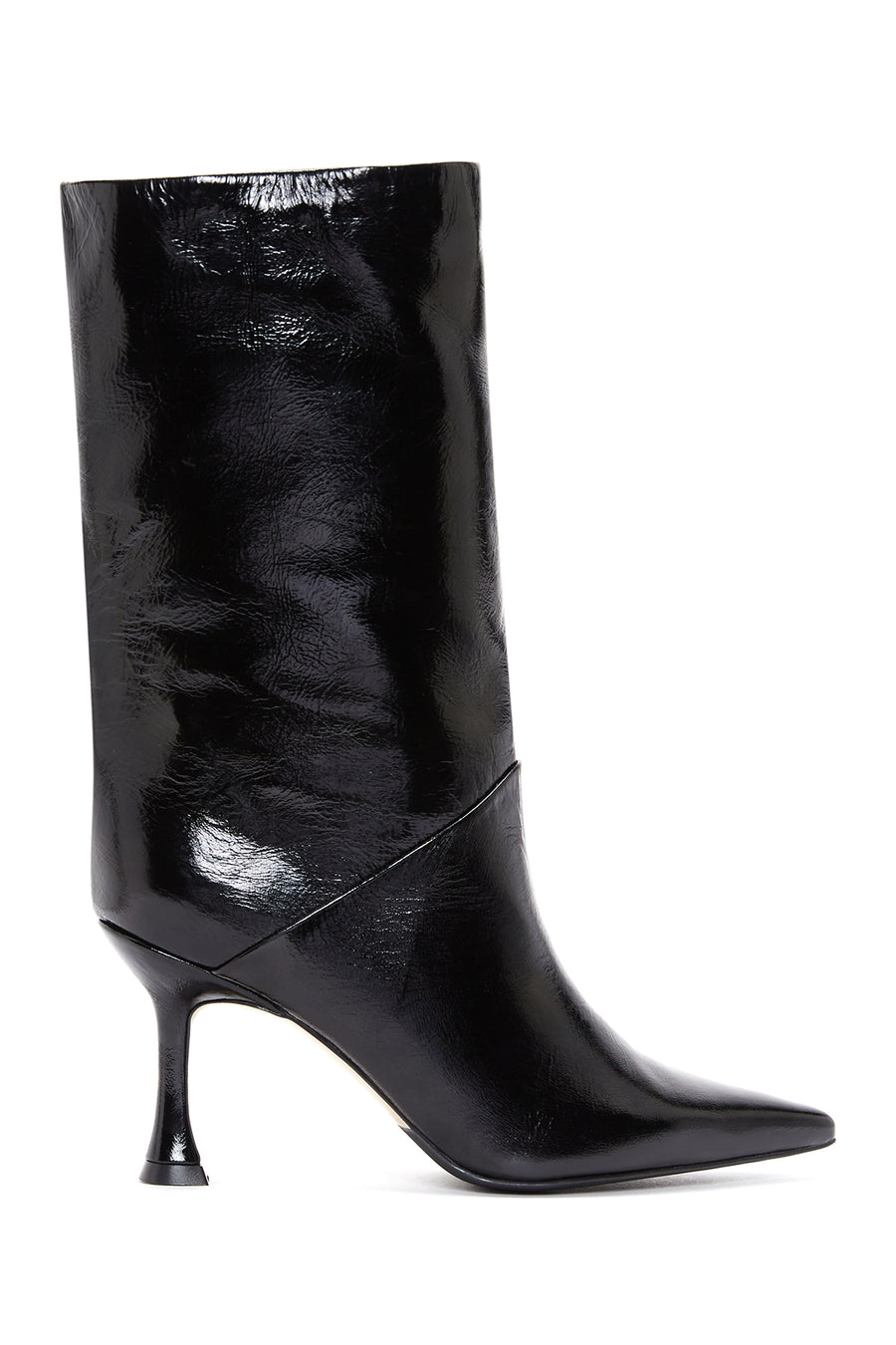 Women's Black Leather Patent Leather Thin Heeled Boots 22WFD135916 | Derimod