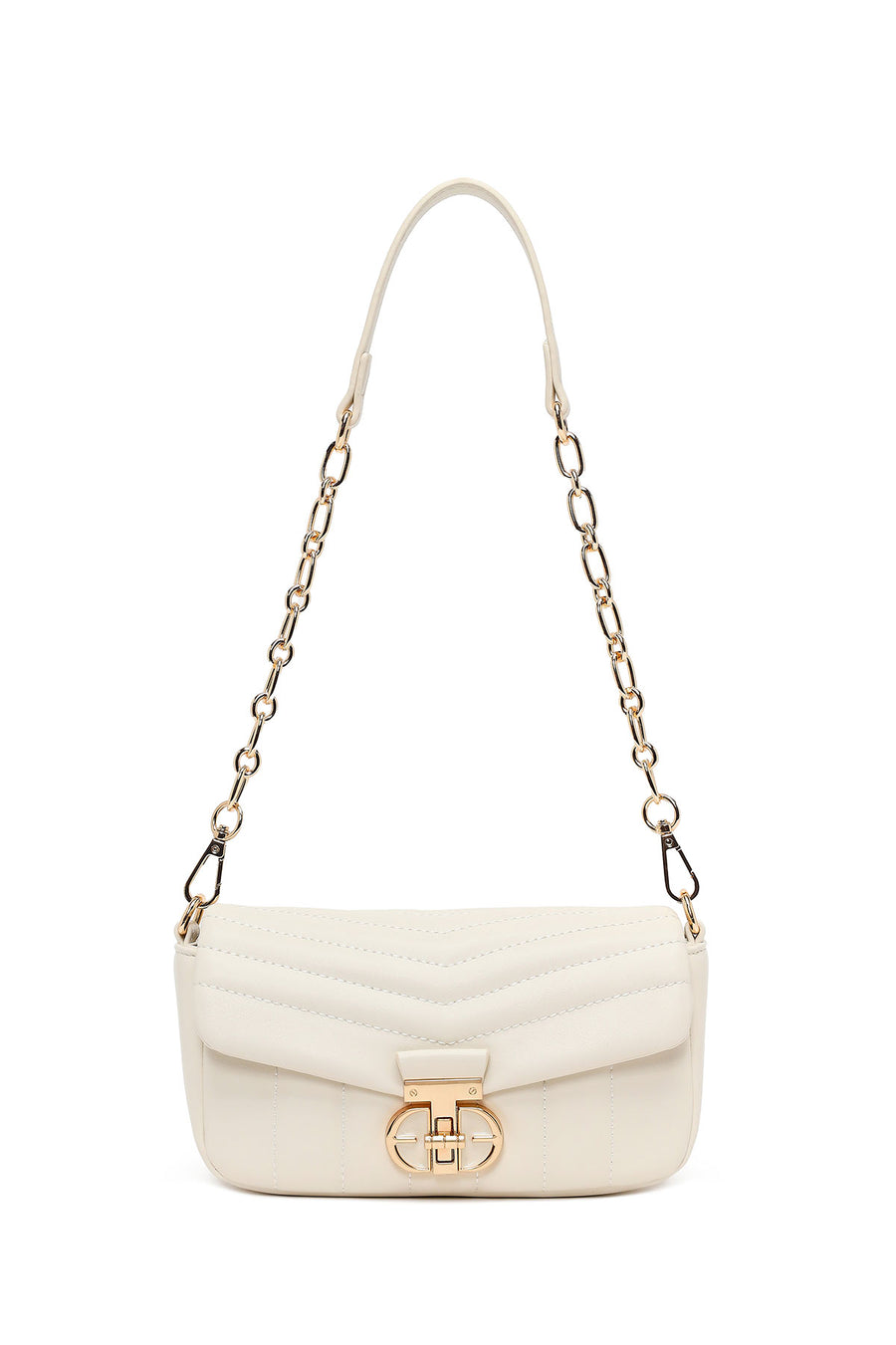 Woman Cream Long-Strap Quilted Mini Crossbody Bag