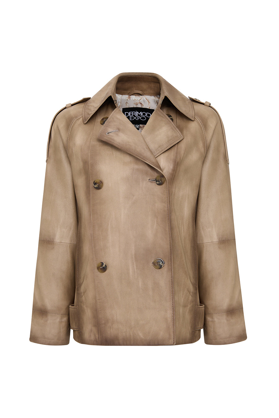 Estel Women's Beige Double-Breasted Oversize Leather Jacket 25SGE5626NC | Derimod