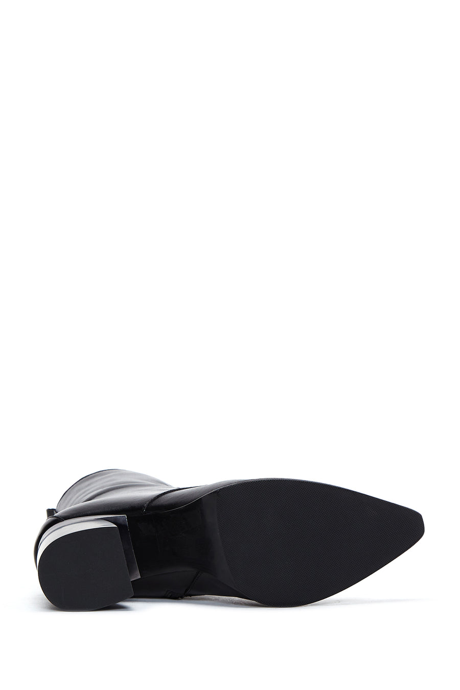 Women's Black Zippered Thick Heeled Leather Boots