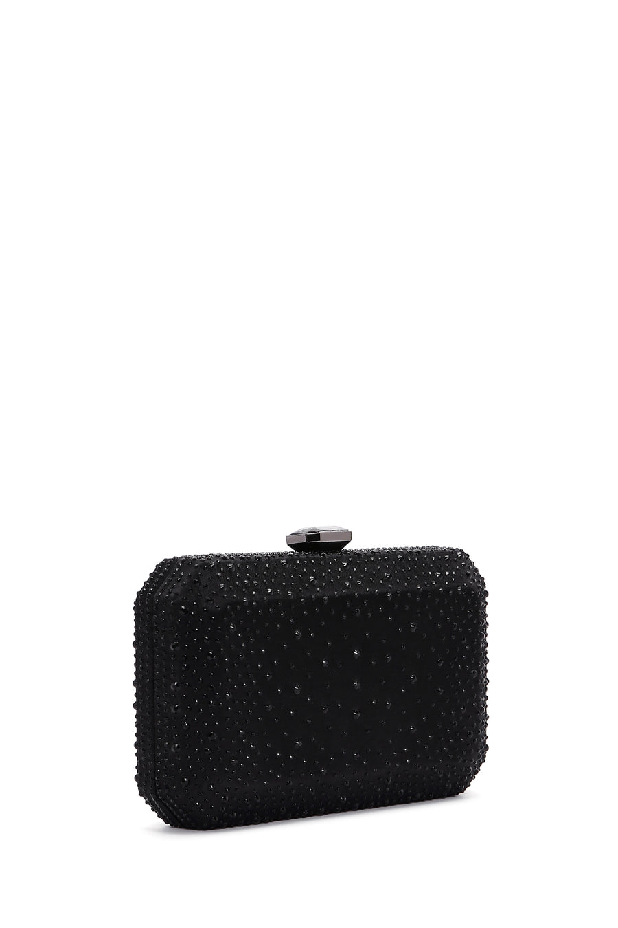 Women's Black Long Chain Strap Stone Evening Mini Clutch Bag