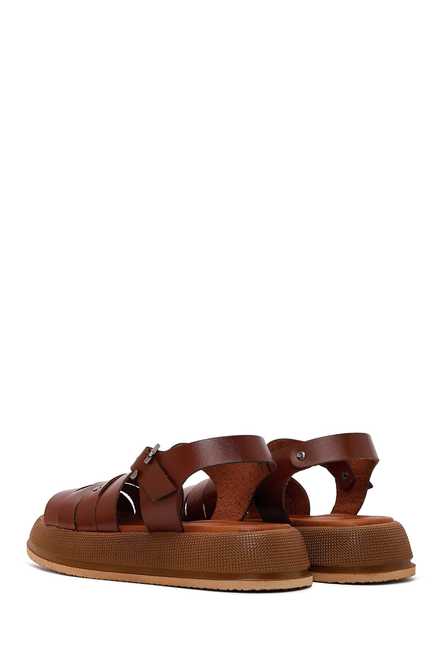 Woman Brown Buckled Thick-Soled Leather Sandal
