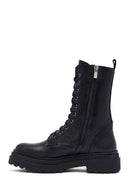 Woman Black Zip Closure Leather Combat Boots | Derimod