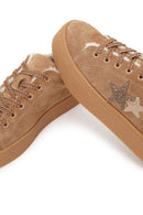 Kadın Camel Bağcıklı Kalın Tabanlı Süet Deri Teddy Sneaker | Derimod
