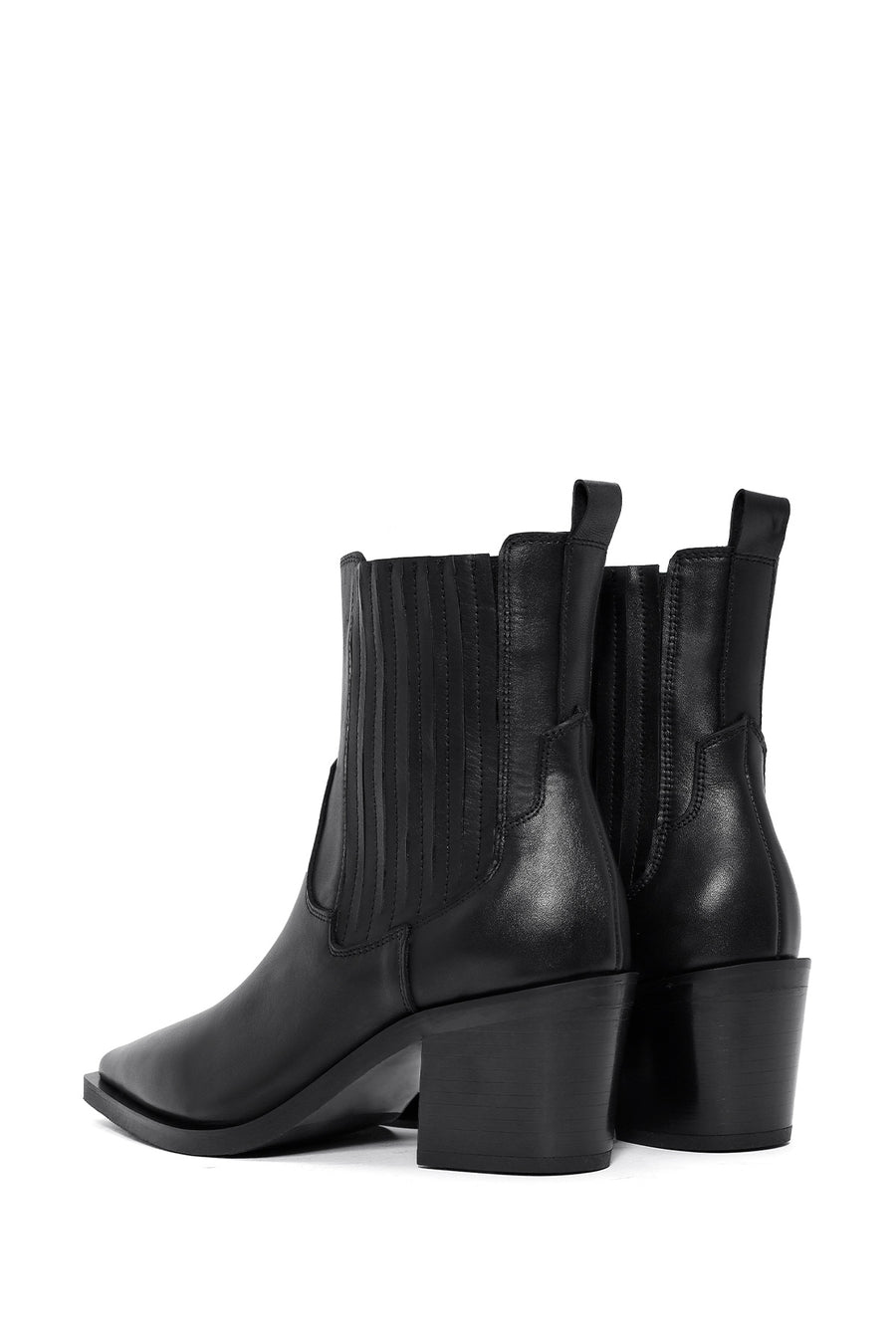 Woman Black Thick-Heeled Leather Cowboy Boots
