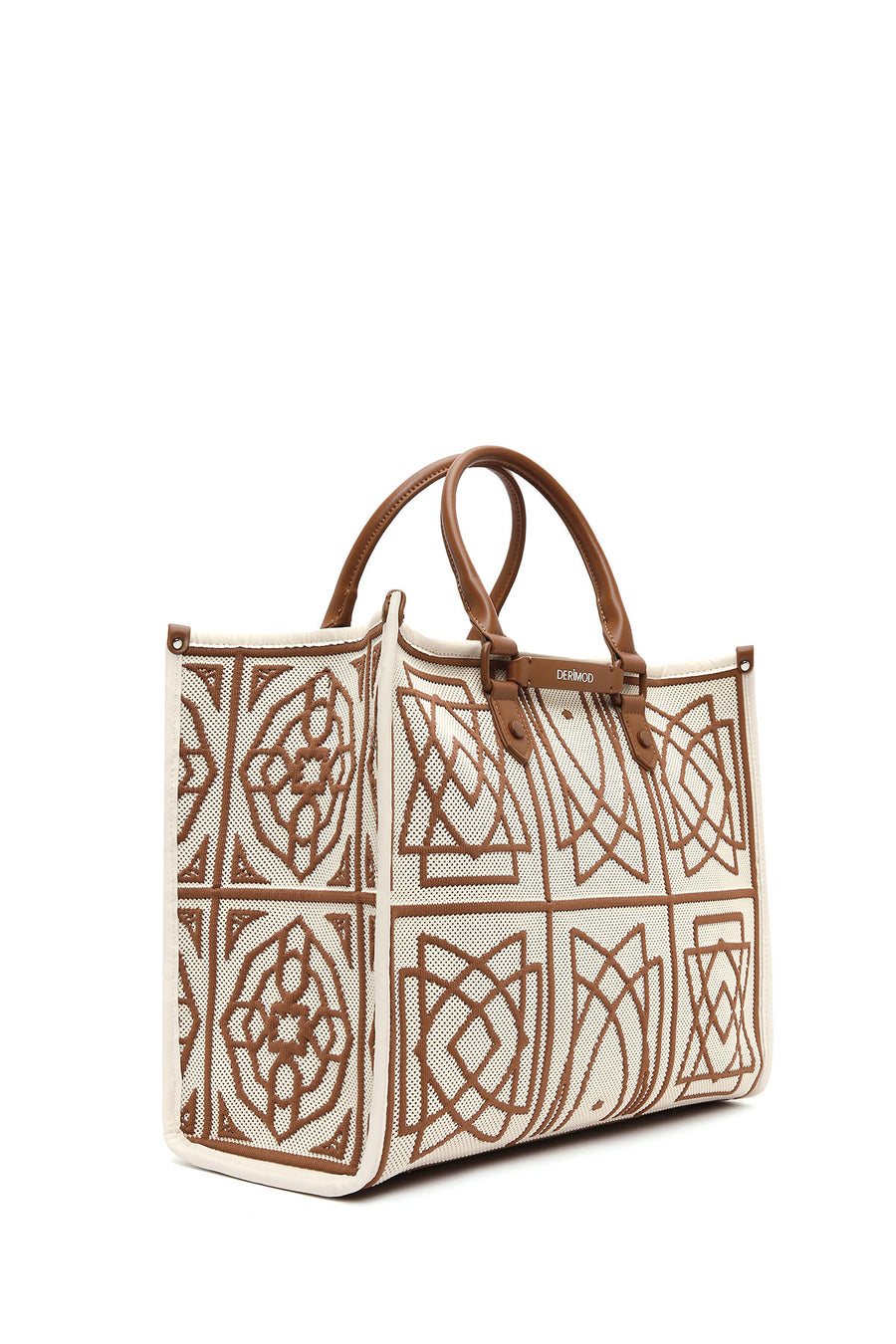 Women's Camel Long Strap Patterned Fabric Shoulder Bag