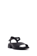 Woman Black Ankle-Buckle Low-Heel Leather Sandals | Derimod