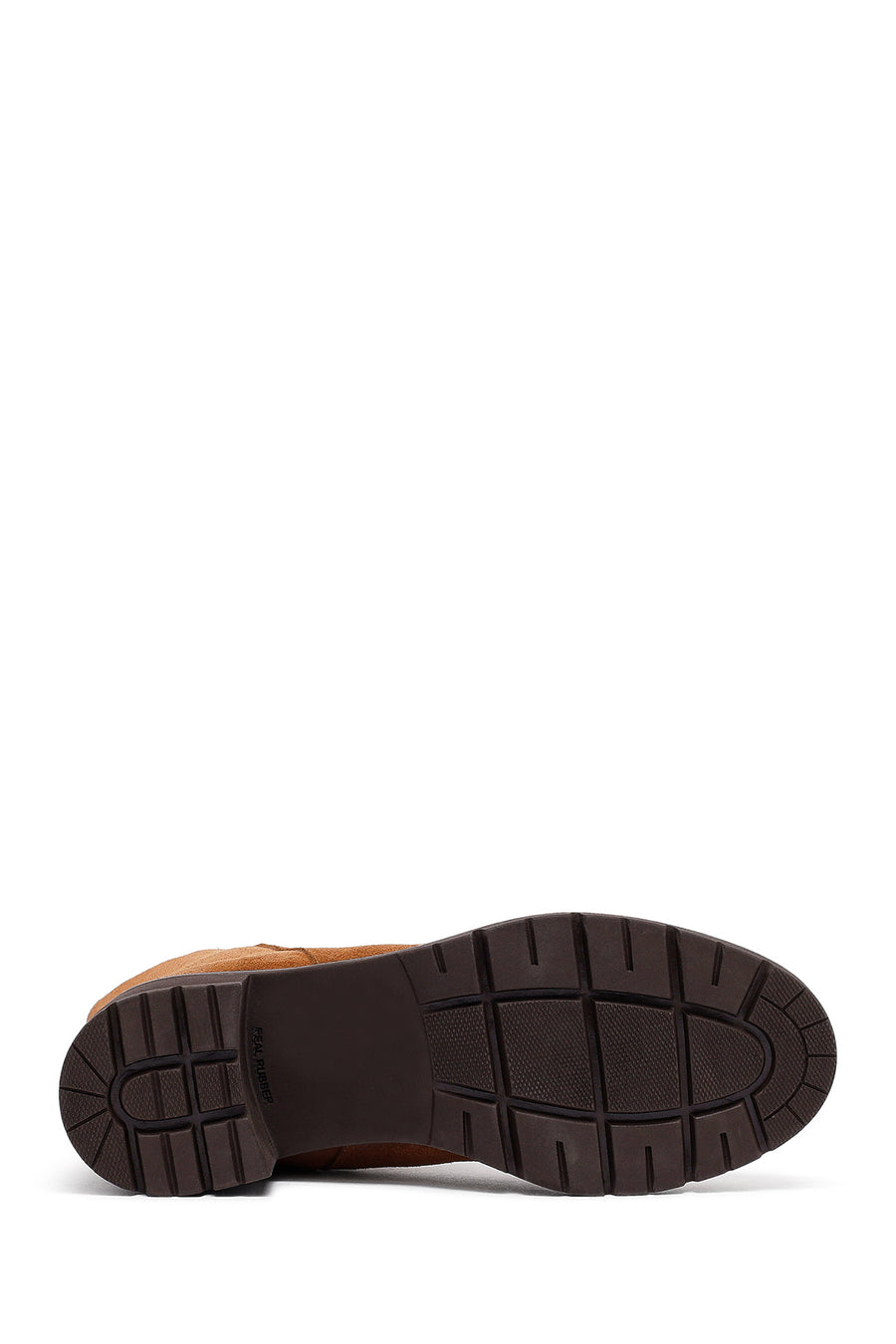 Woman Tan Zippered Chunky Heel Suede Leather Boat