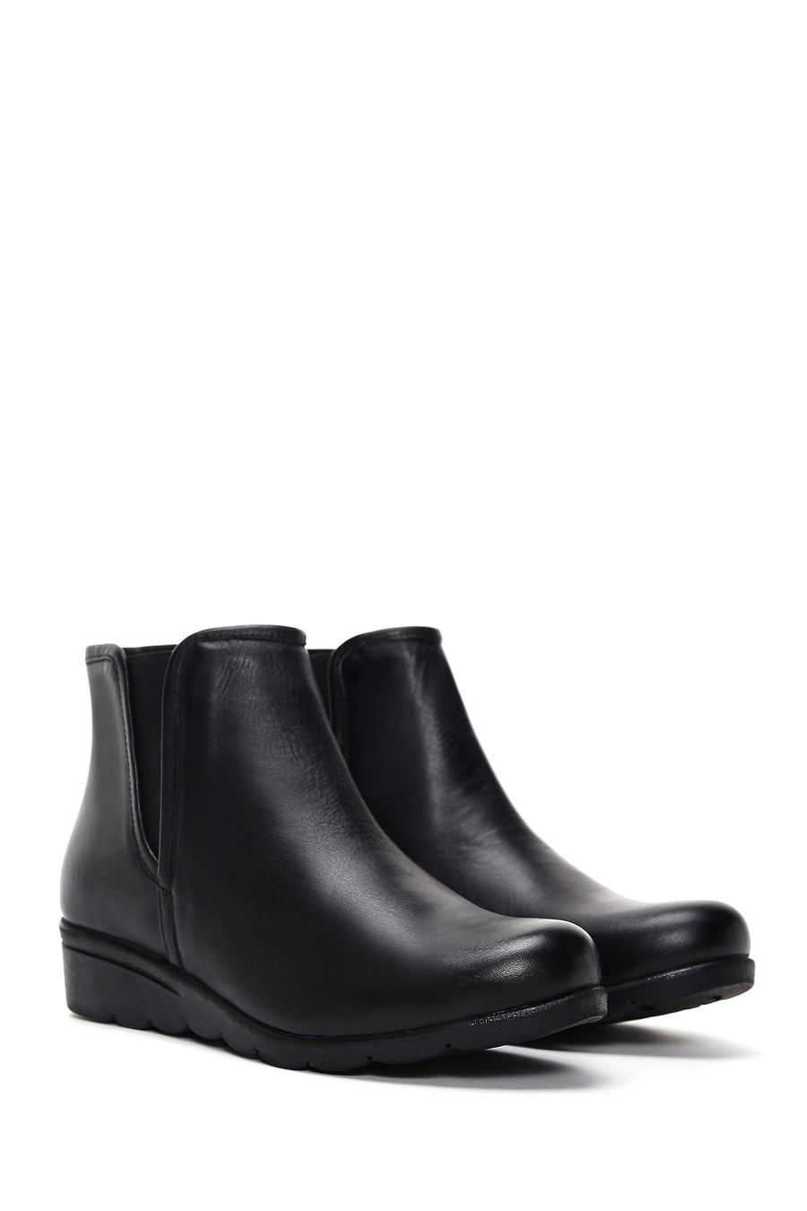 Women's Black Leather Wedge Heel Boots