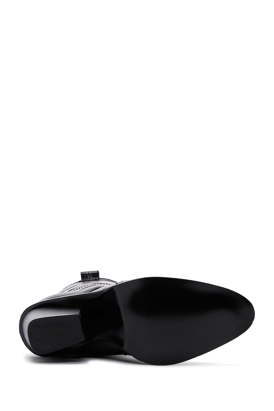 Women's Black Leather Heeled Cowboy Boots