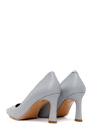 Woman Light Blue Thick-Heeled Leather Stiletto | Derimod