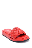Women's Leather Knit Detailed Slippers | Derimod
