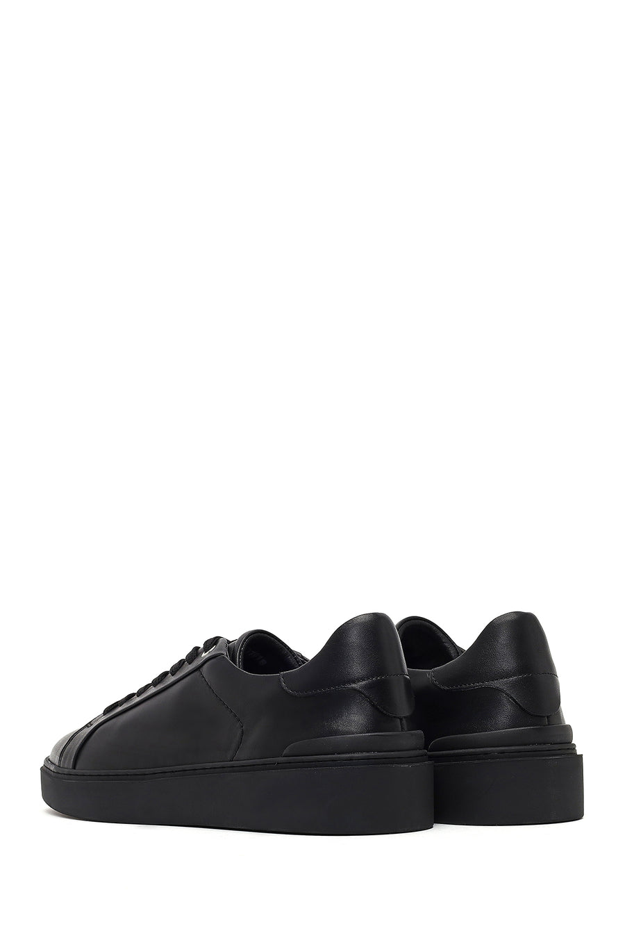 Erkek Siyah Bağcıklı Deri Sneaker
