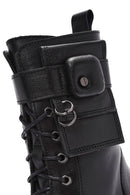 Women's Black Zippered Lace-Up Leather Combat Boots | Derimod
