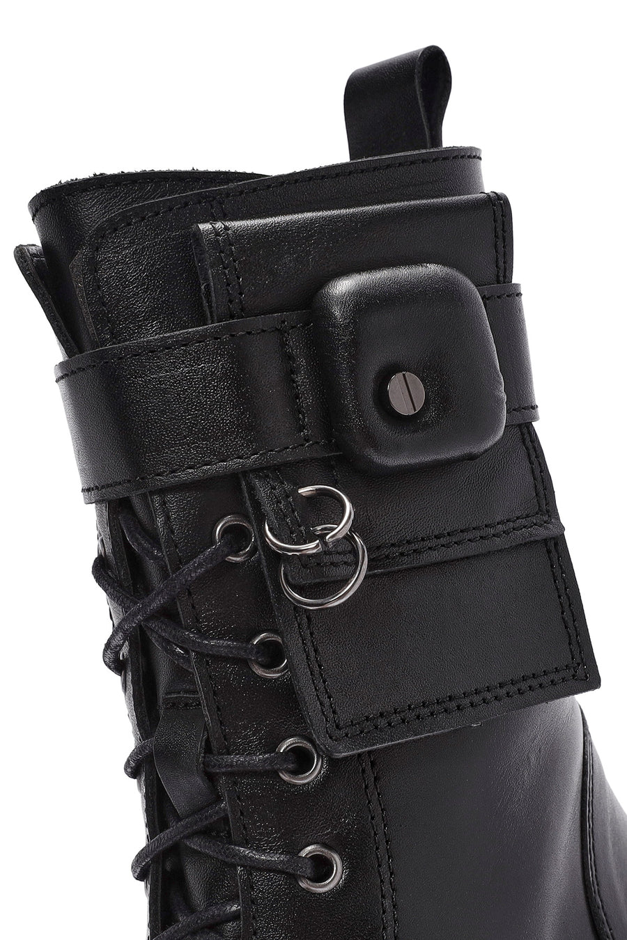 Women's Black Zippered Lace-Up Leather Combat Boots