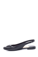 Women's Black Leather Open-Back Ballerinas | Derimod